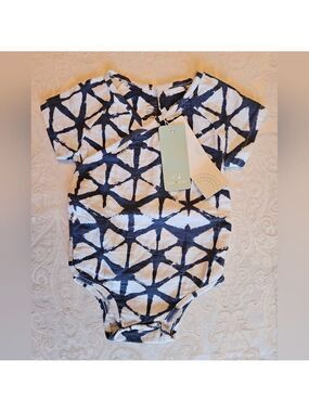 aden + anais Blue and White Short Sleeve Kimono Body Suit, 3 to 6 Months, NWT
